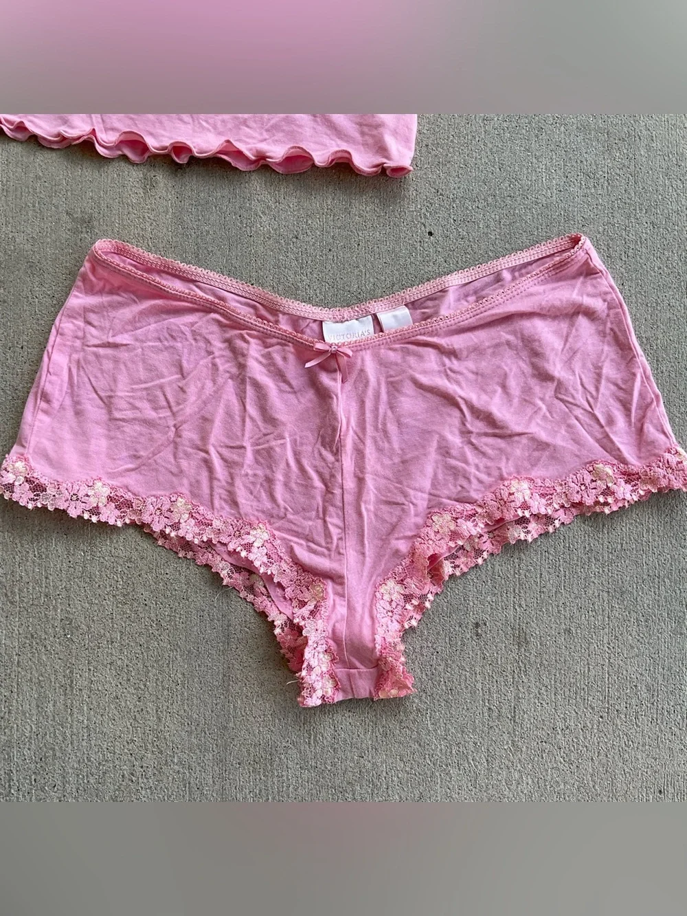 Vintage victoria secret Pink Lace Trim Cami and Short Sleep Set